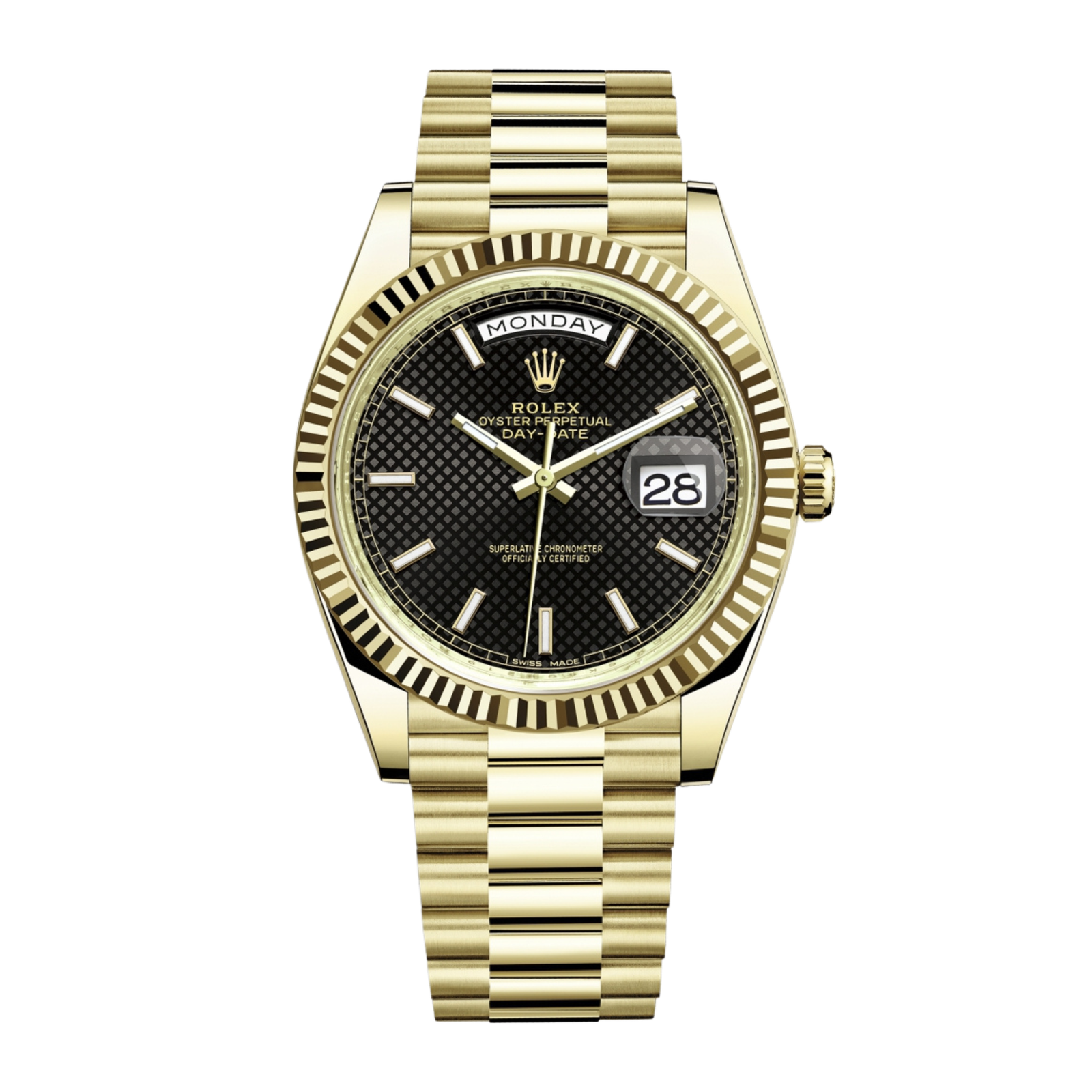 19f5dc88bfdb95f60cb3a4ba844f3aa0.png Day-Date 40 Yellow Gold Black Dial 40mm - Image 1