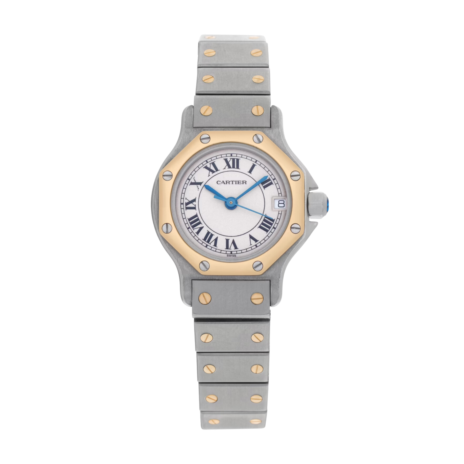 431ad5410d01294f116656e09f845cf2.png Santos Octagon Yellow Gold & Steel White Dial 25mm - Image 1