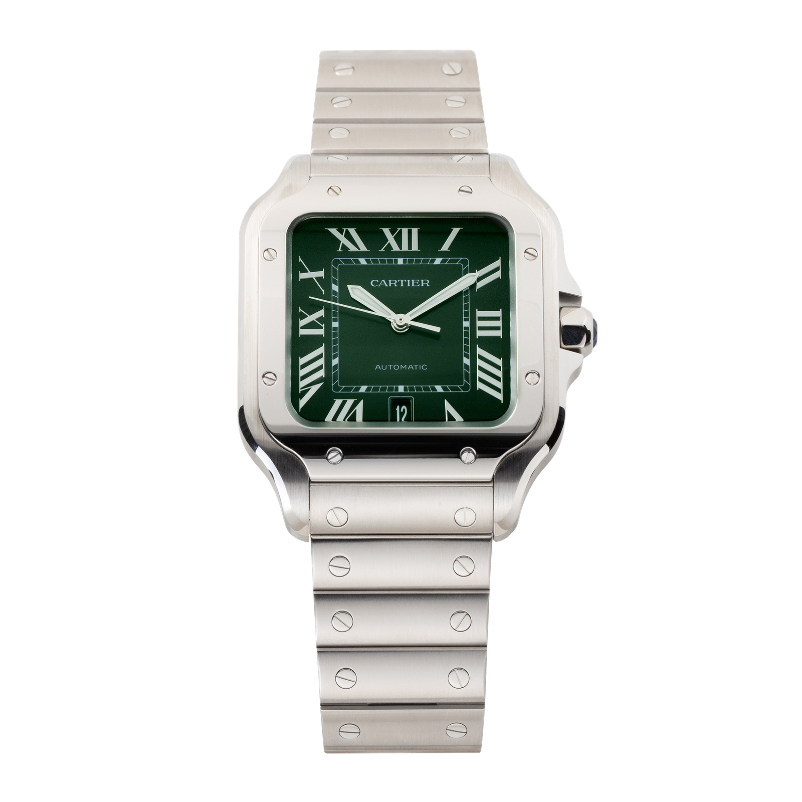 449eb4c7054458d55926e34b7f3f1fab.png Santos De Cartier Steel Green Dial 39mm - Image 1