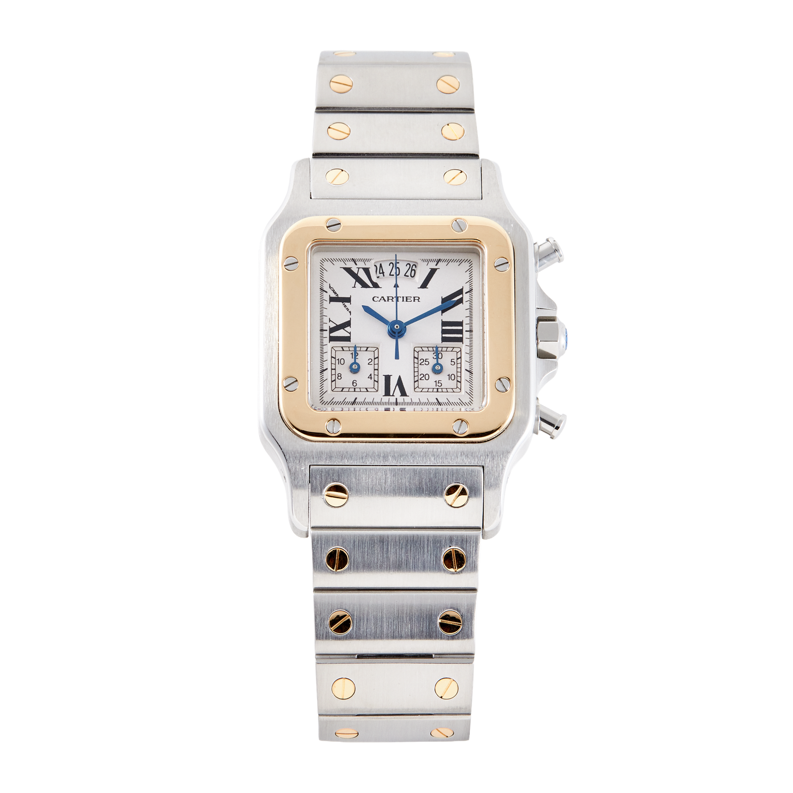 76101008ed06de05f399a00c02087544.png Santos Galbee Yellow Gold & Steel White Dial 29mm - Image 1