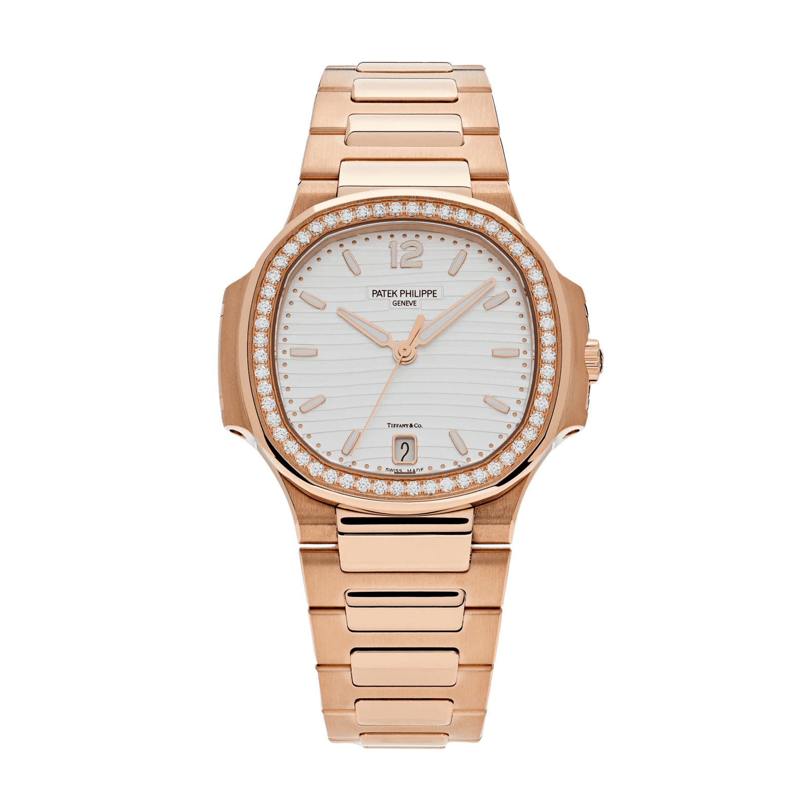 77850bb772387ef34b9cca8bd5c2c5fe.png Nautilus "Tiffany" Rose Gold Diamond Silver Dial 35mm - Image 1