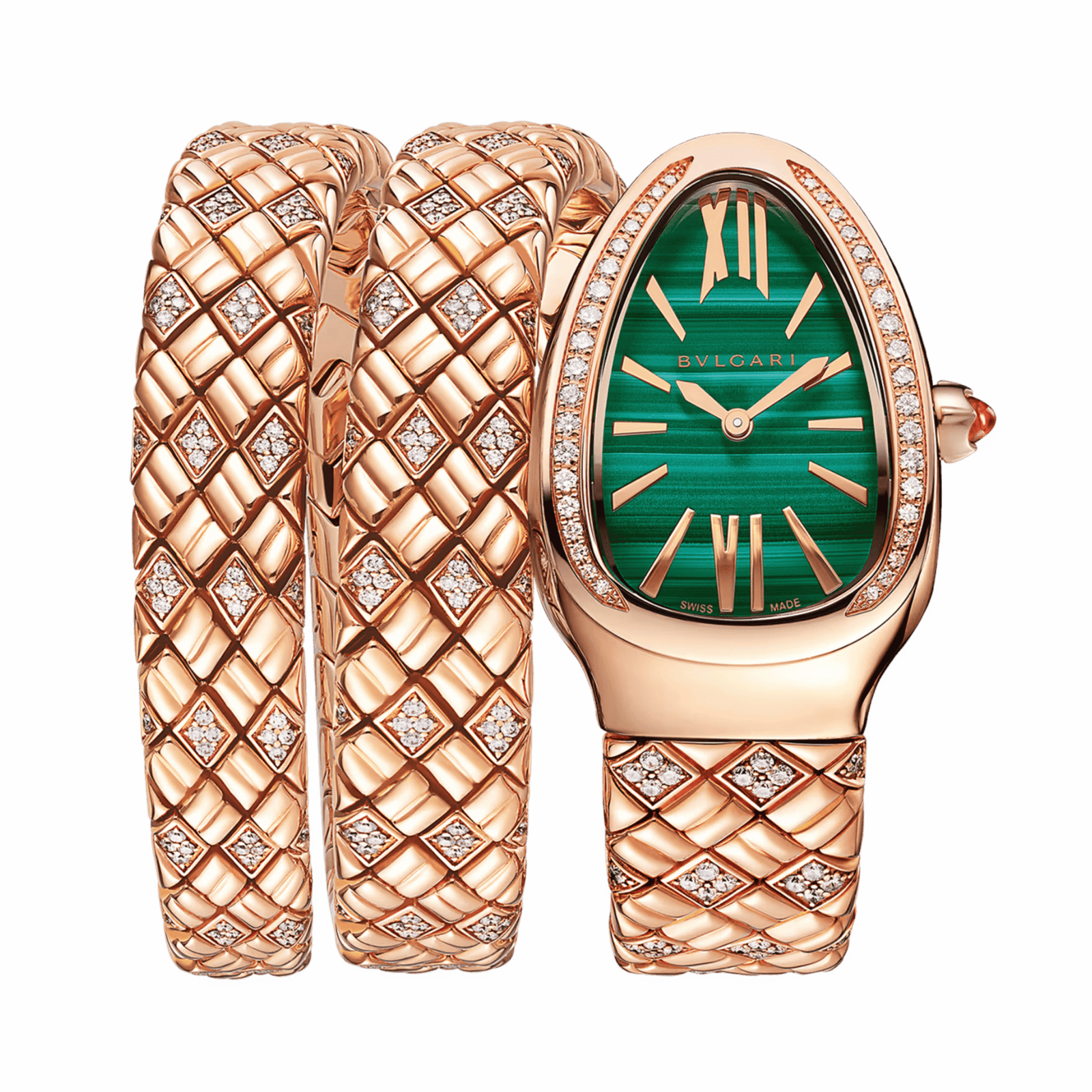 7988dcadde595b6dc0281babfec89820.png Serpenti Spiga Double Tour Rose Gold Diamond Green Dial 35mm - Image 1