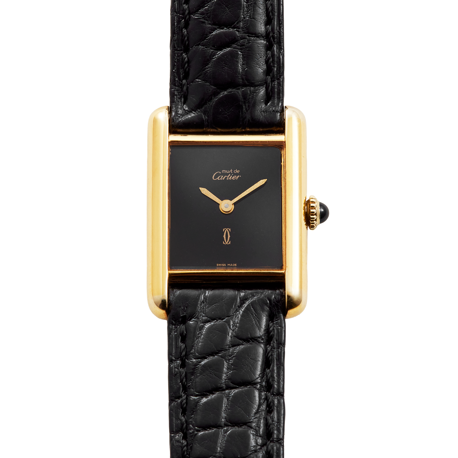 7ebf12276667491b63b7d732990b470f.png Vintage Tank Vermeil Gold Plated Black Dial 21mm - Image 1