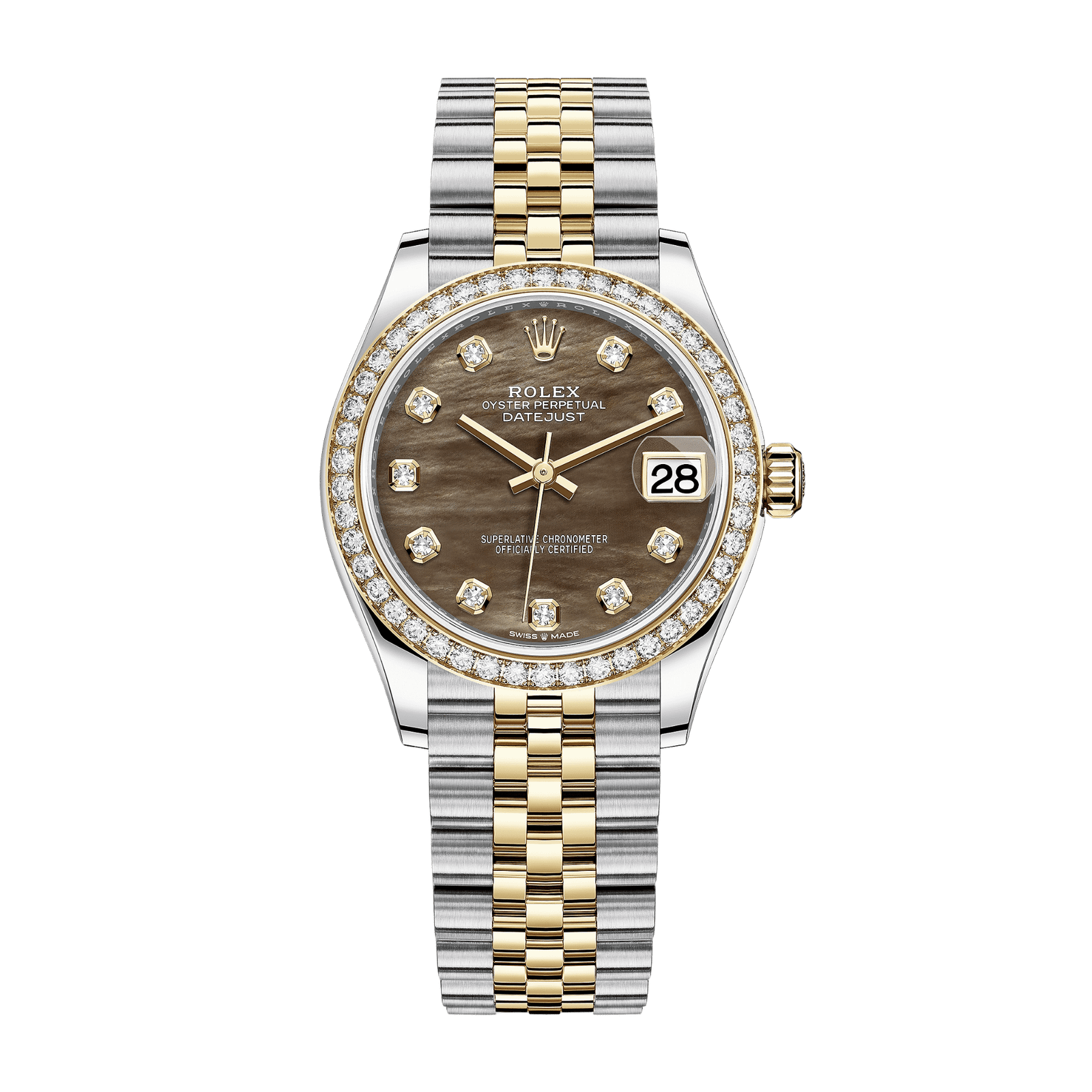 9e2de98330dca072ff4c5486138c0956.png Datejust Yellow Gold & Steel Diamond Black Mother of Pearl Dial 31mm - Image 1