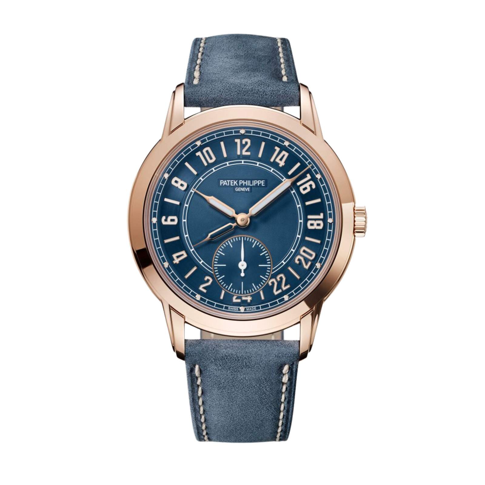 b6607a3da1ebeeed8d8ee4bce6fd2b7f.png Calatrava Travel Time 24 Hour Rose Gold Blue Dial 42mm - Image 1