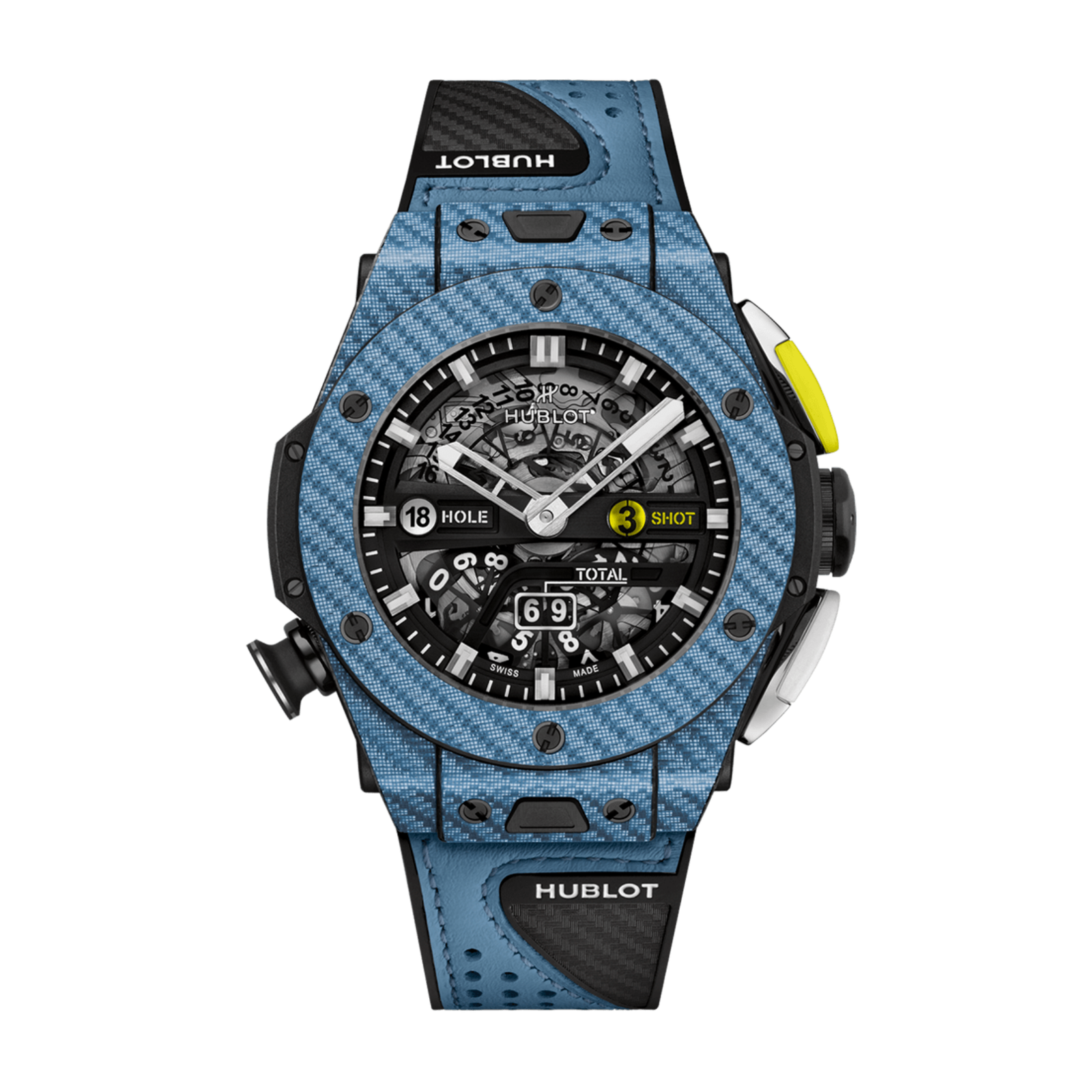 cd629f66f7471529289bbf7dbf38aabd.png Big Bang Unico Golf Carbon Sky Blue Skeleton Dial 45mm - Image 1