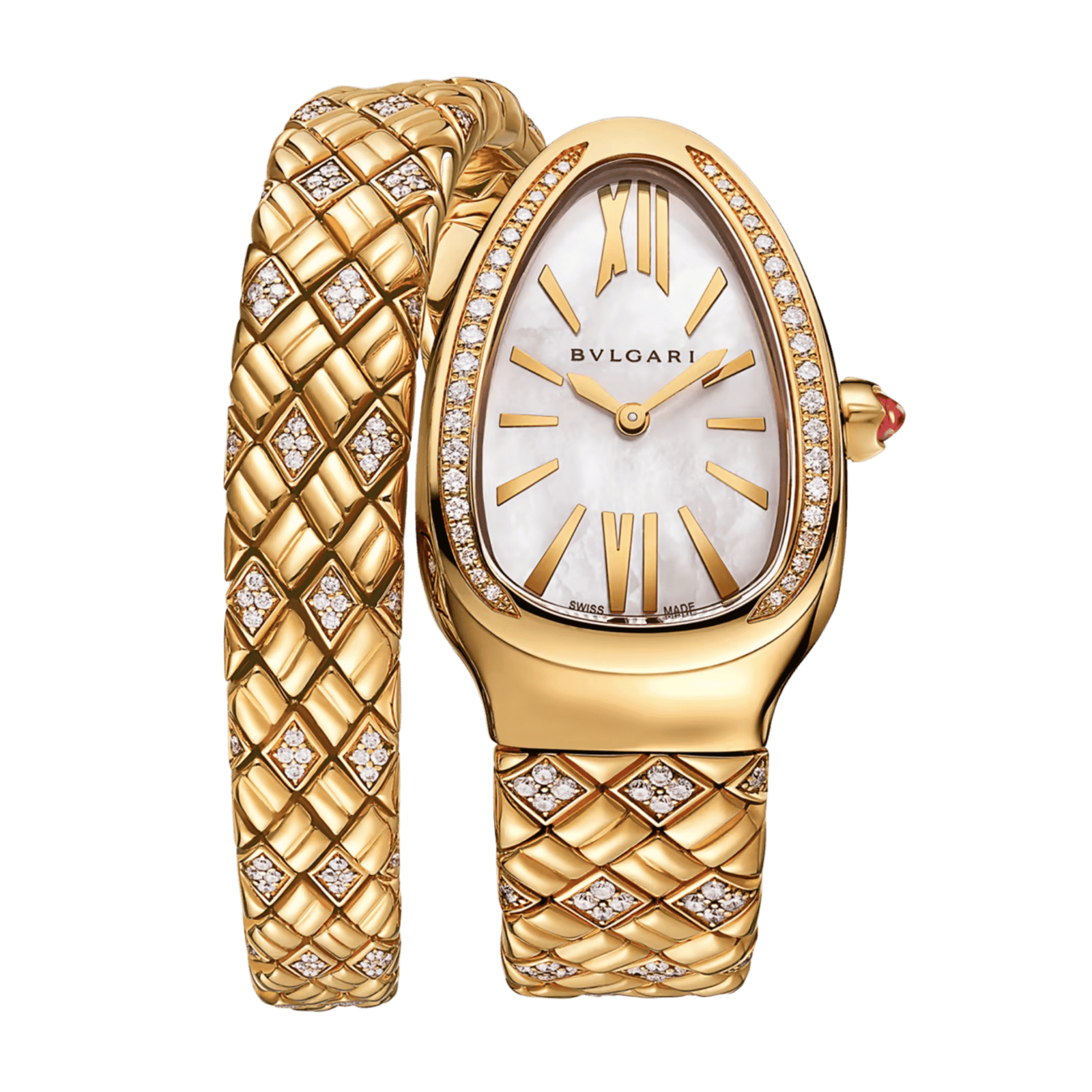 ee3f3aa0fdf8af731698163fb7975ec2.png Serpenti Spiga Yellow Gold Diamond Mother of Pearl Dial 35mm - Image 1