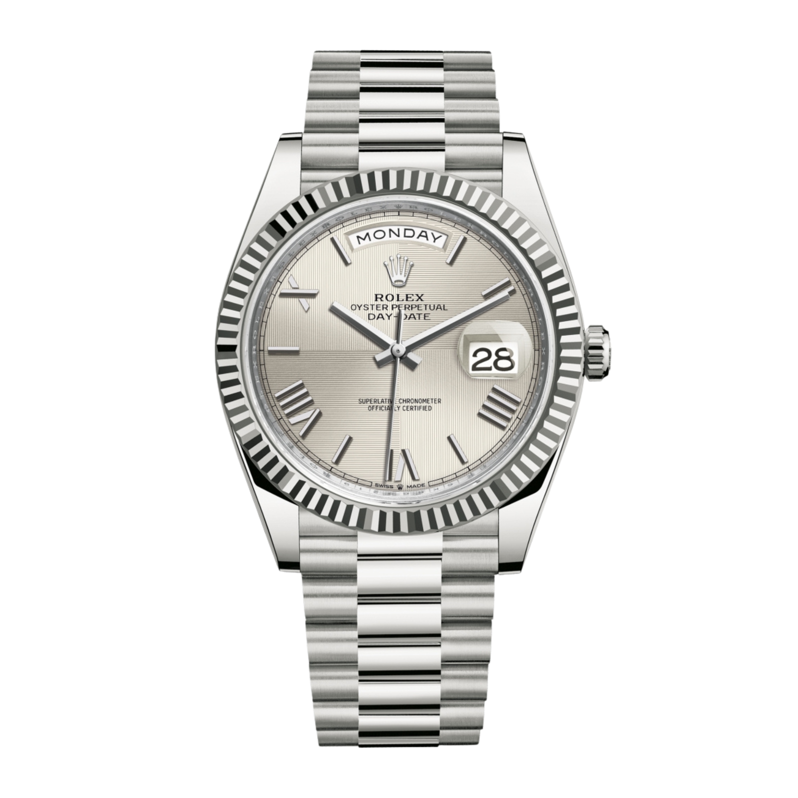 f9d45492b951b9bb14b2dae18cf5105c.png Day-Date 40 White Gold Silver Dial 40mm - Image 1